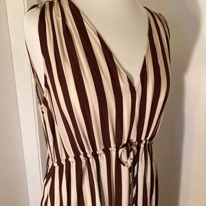 Mango Striped Light Midi Dress with Tie Waist and Low Leg Slit, nwot